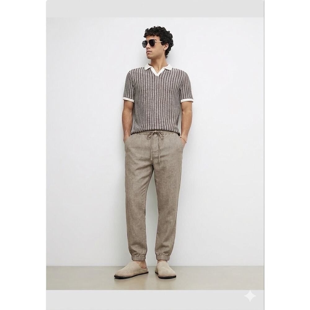 GAP Linen Blend Jogger Pants Mens M Beige Drawstring Casual Relaxed Minimalist